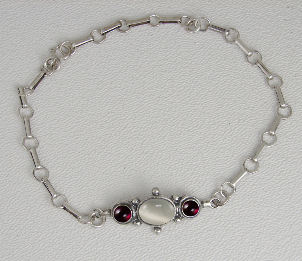 Sterling Silver Victorian Bracelet With White Moonstone And Garnet